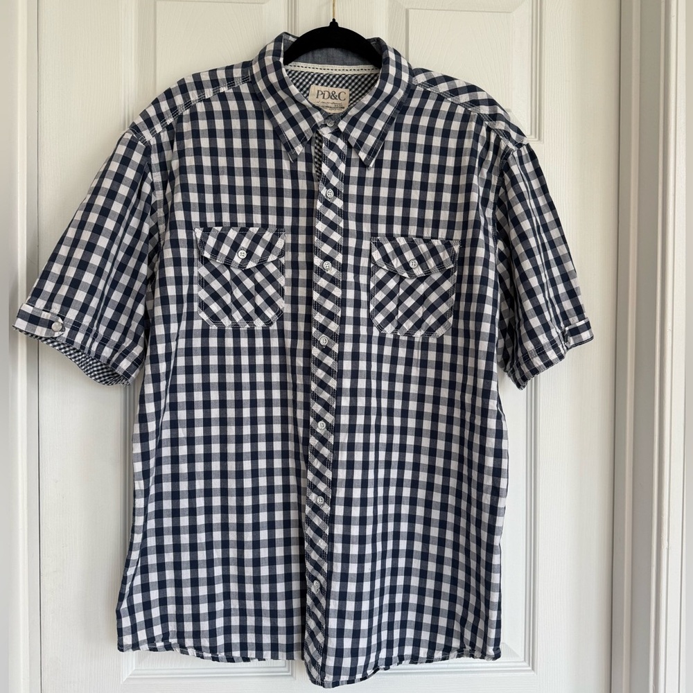 PD&C Navy and White Checkered Casual Shirt XL
